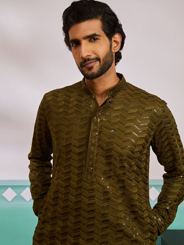 Men's Mehendi Green Rayon Kurta