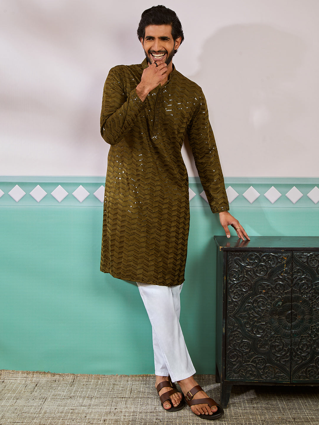 Men's Mehendi Green Rayon Kurta