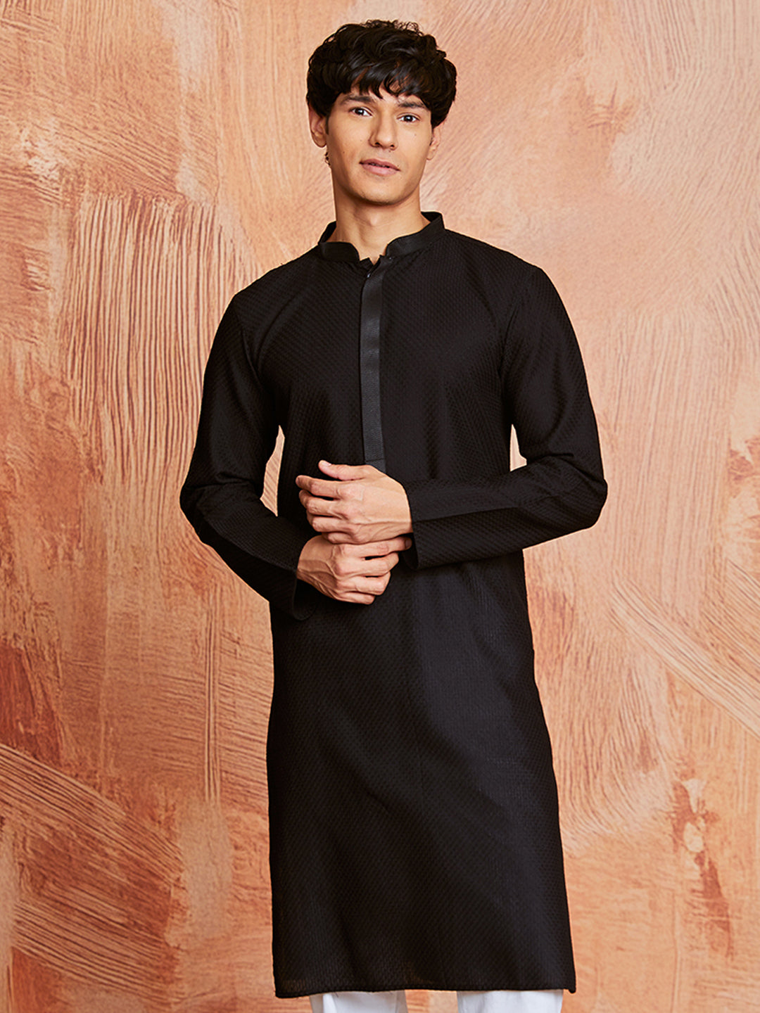 Men's Black Cotton  Kurta