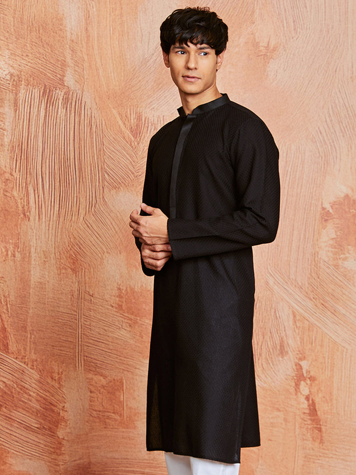 Men's Black Cotton  Kurta
