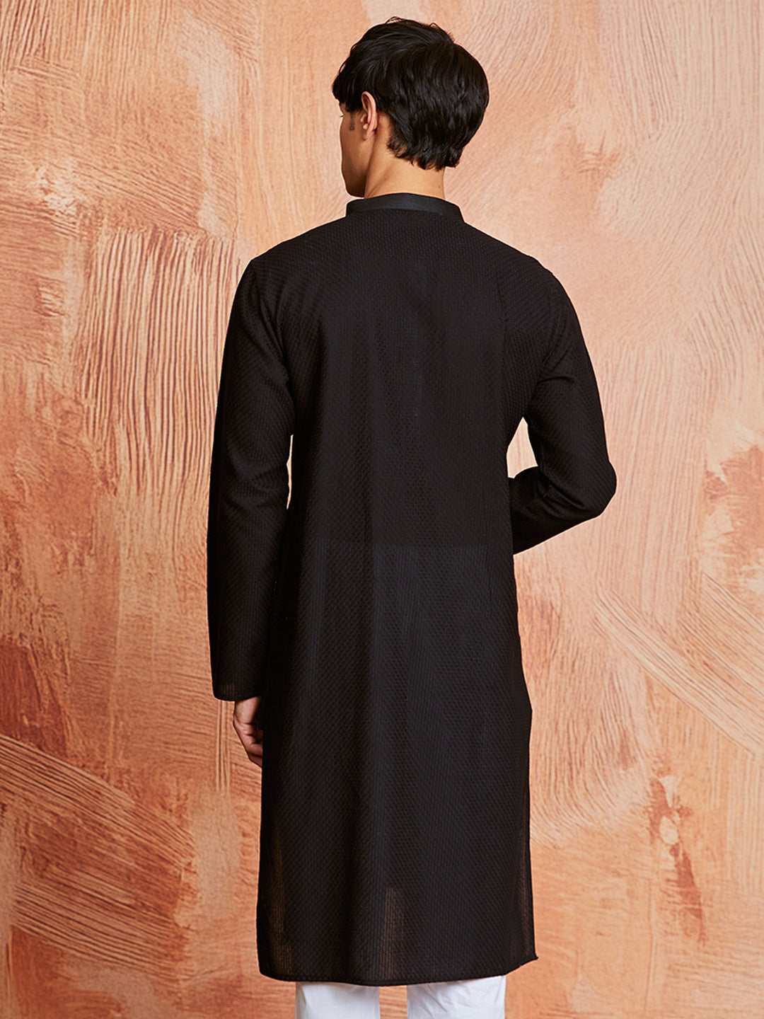 Men's Black Cotton  Kurta