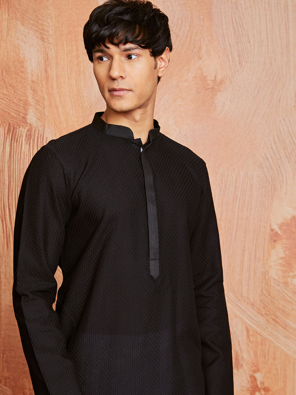 Men's Black Cotton  Kurta