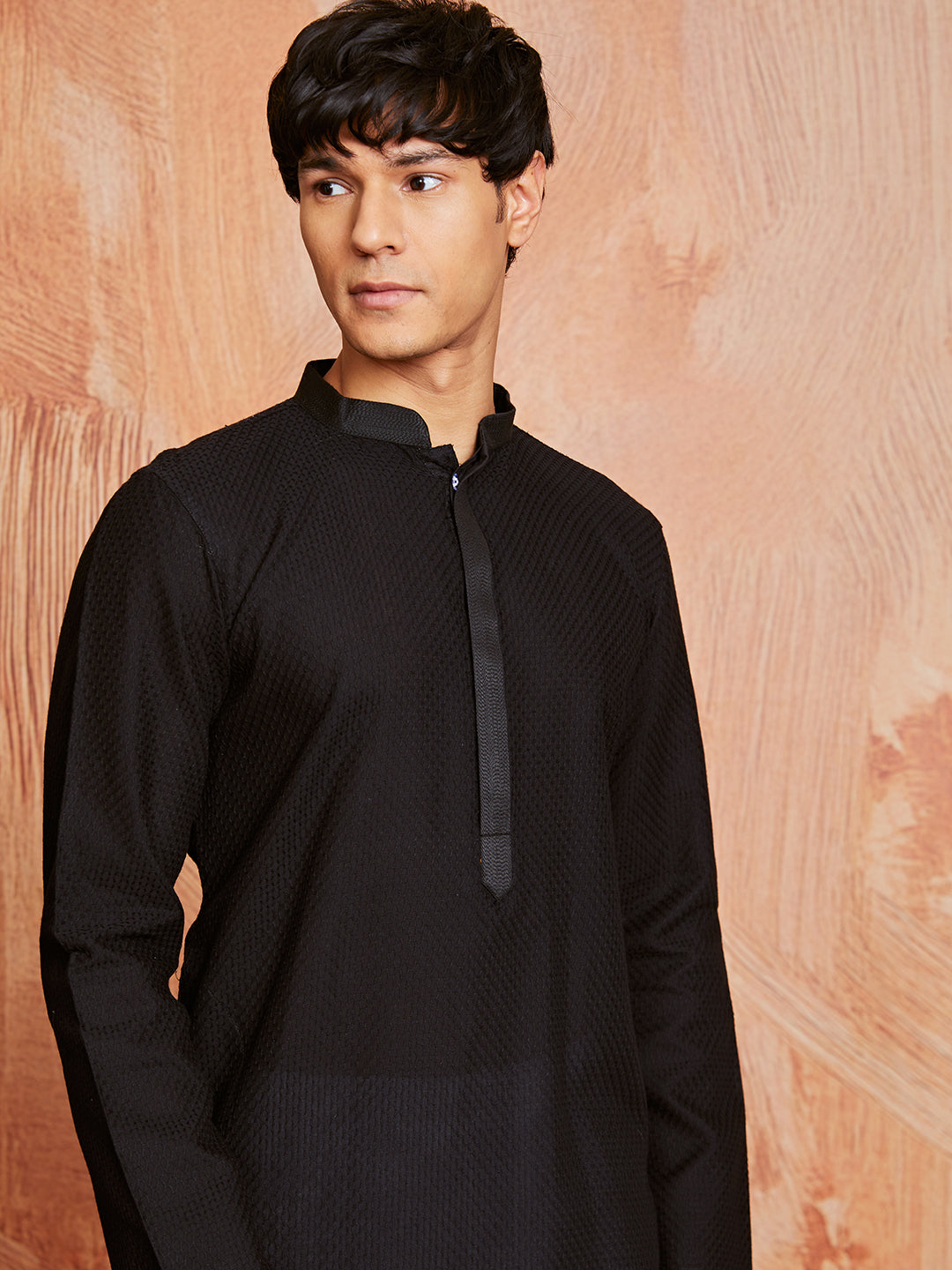 Men's Black Cotton  Kurta