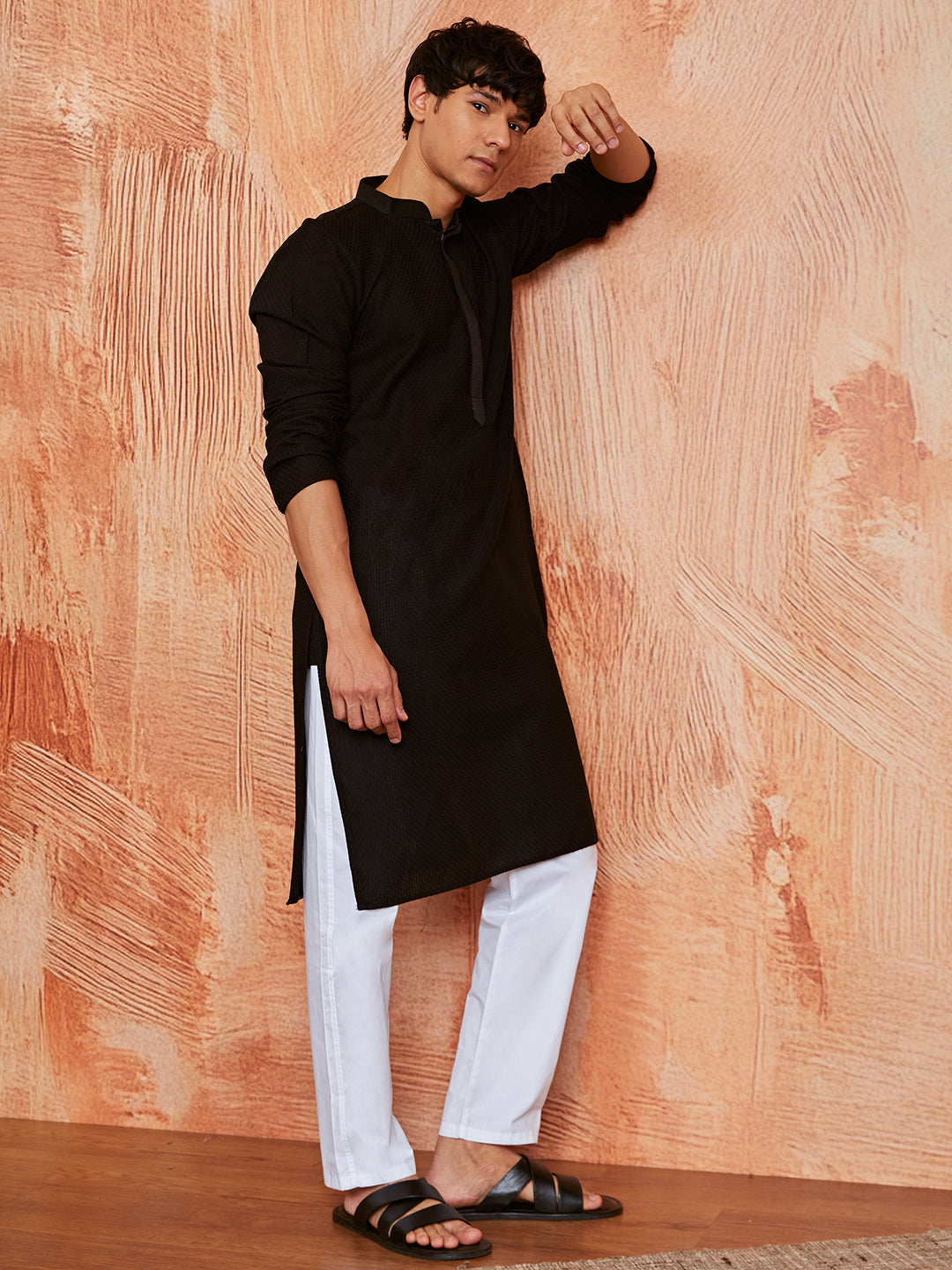 Men's Black Cotton  Kurta