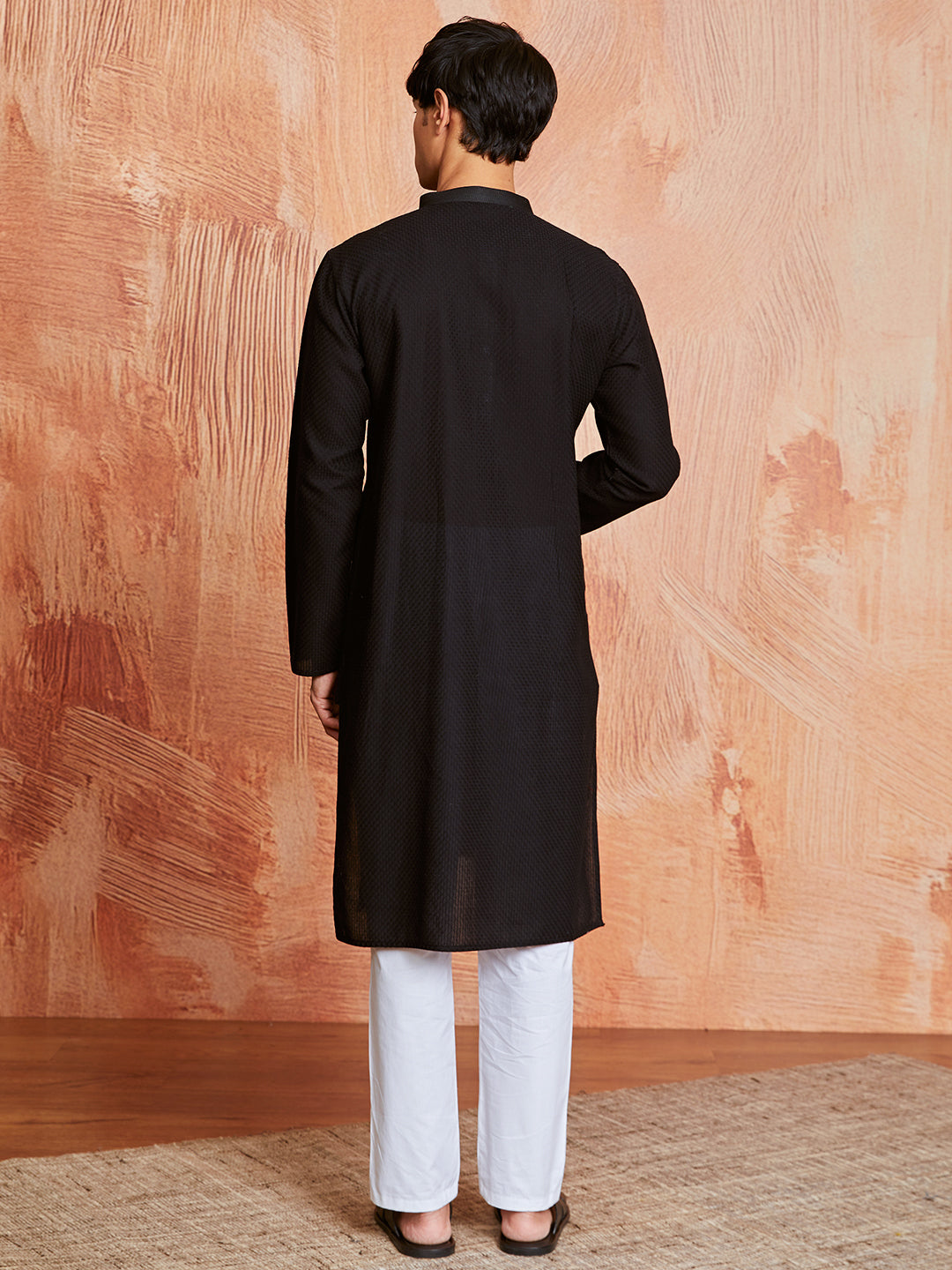 Men's Black Cotton  Kurta And Pyjama Set