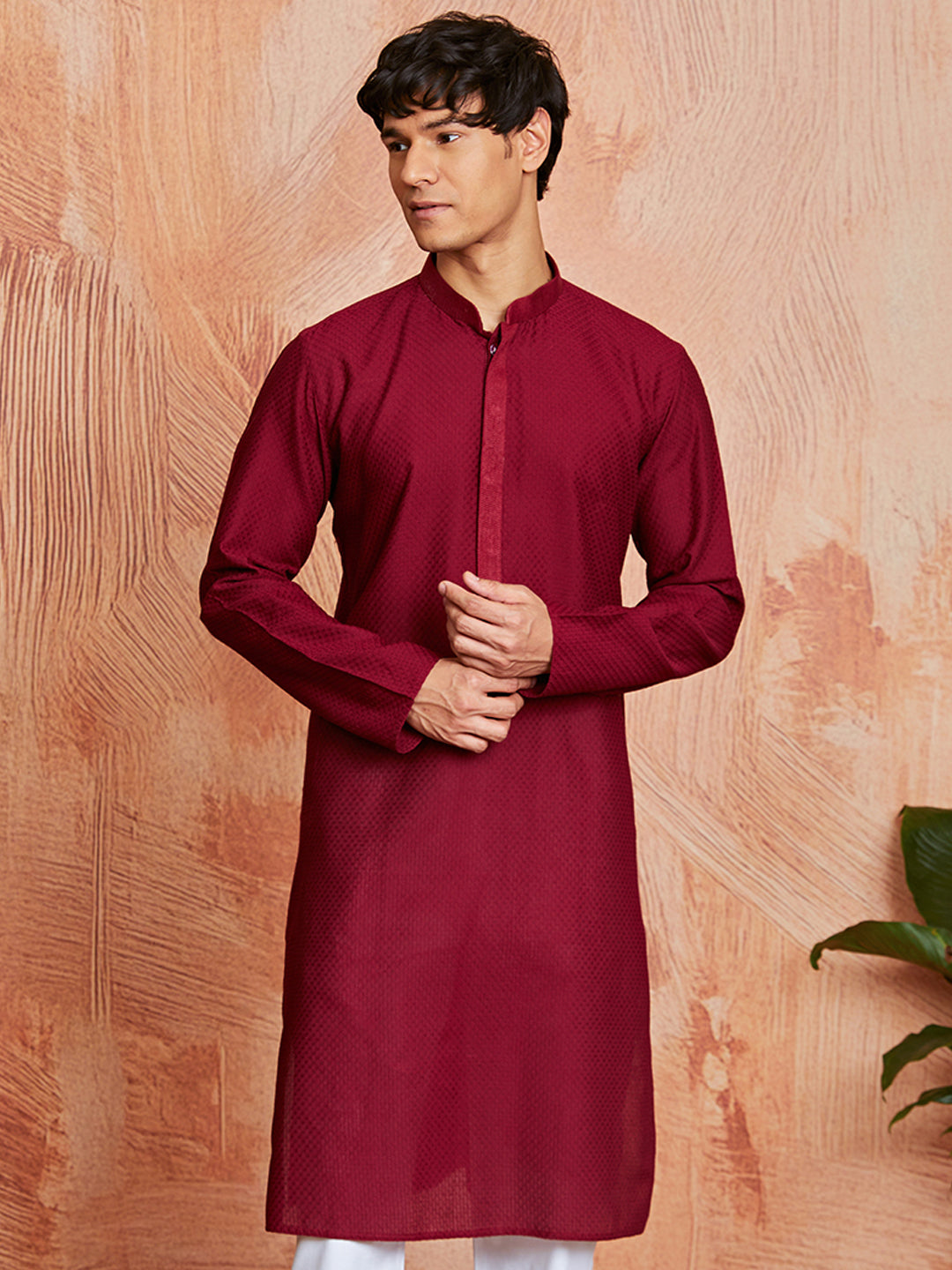 Men's Maroon Cotton  Kurta