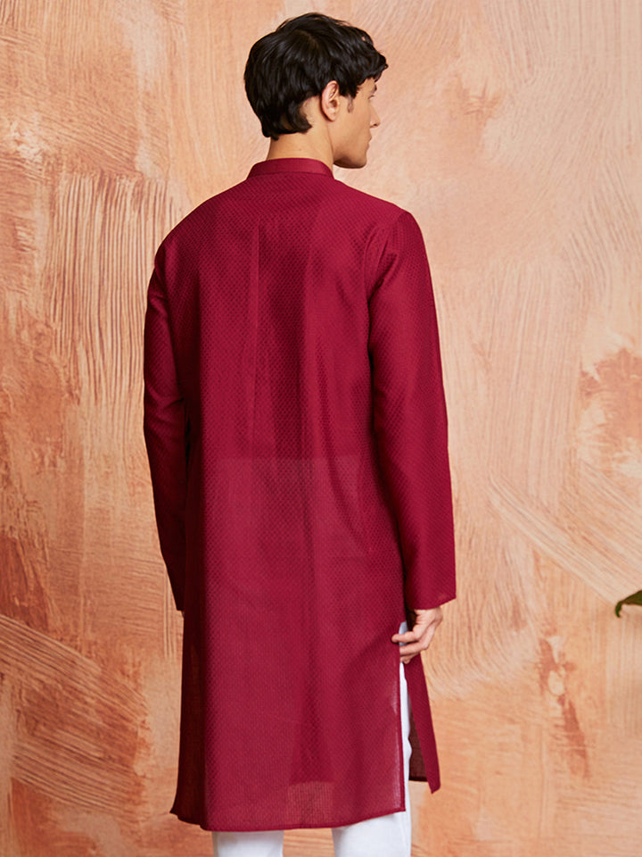 Men's Maroon Cotton  Kurta