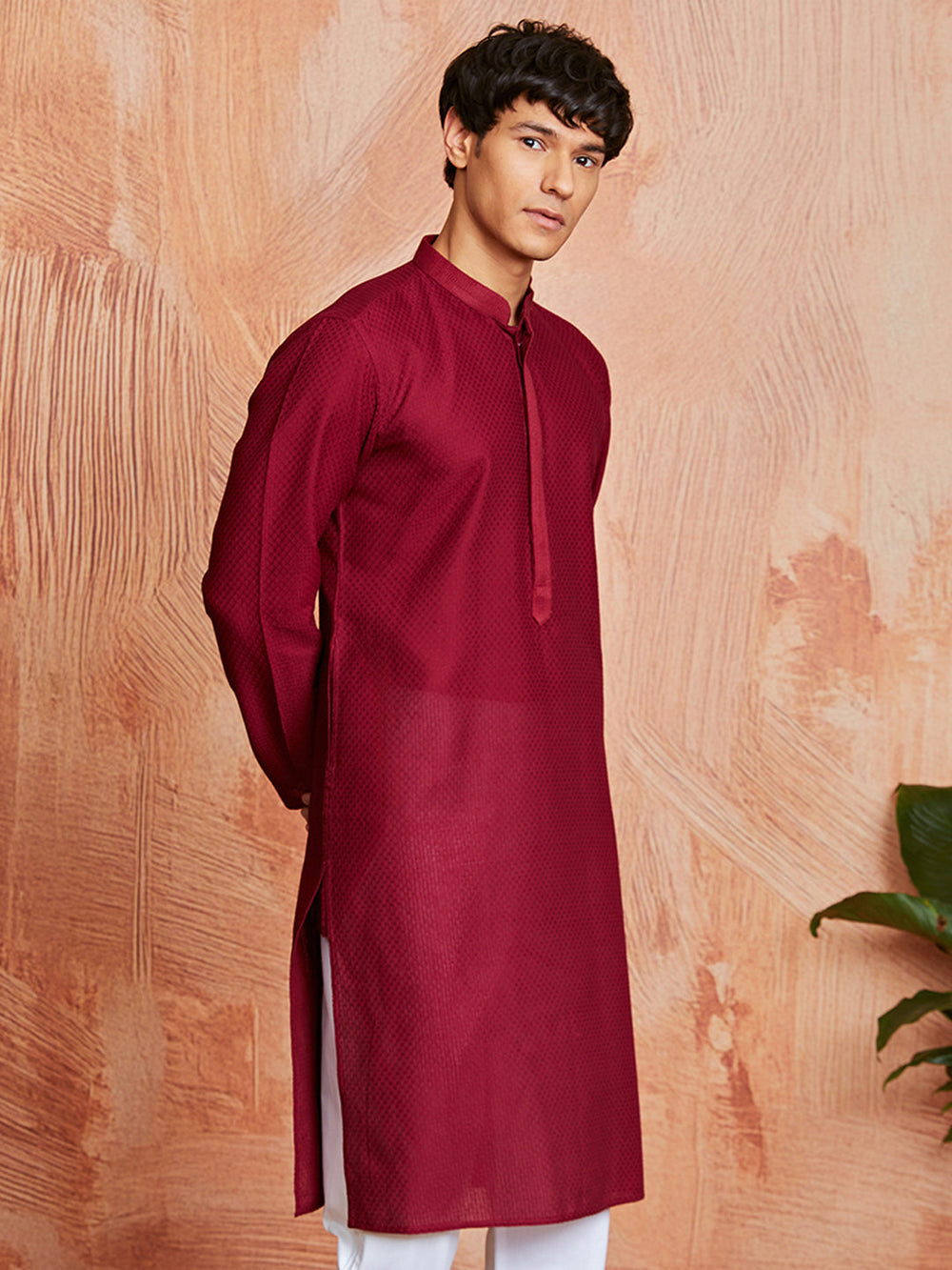 Men's Maroon Cotton  Kurta