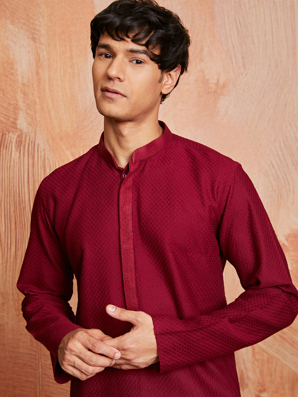 Men's Maroon Cotton  Kurta And Pyjama Set