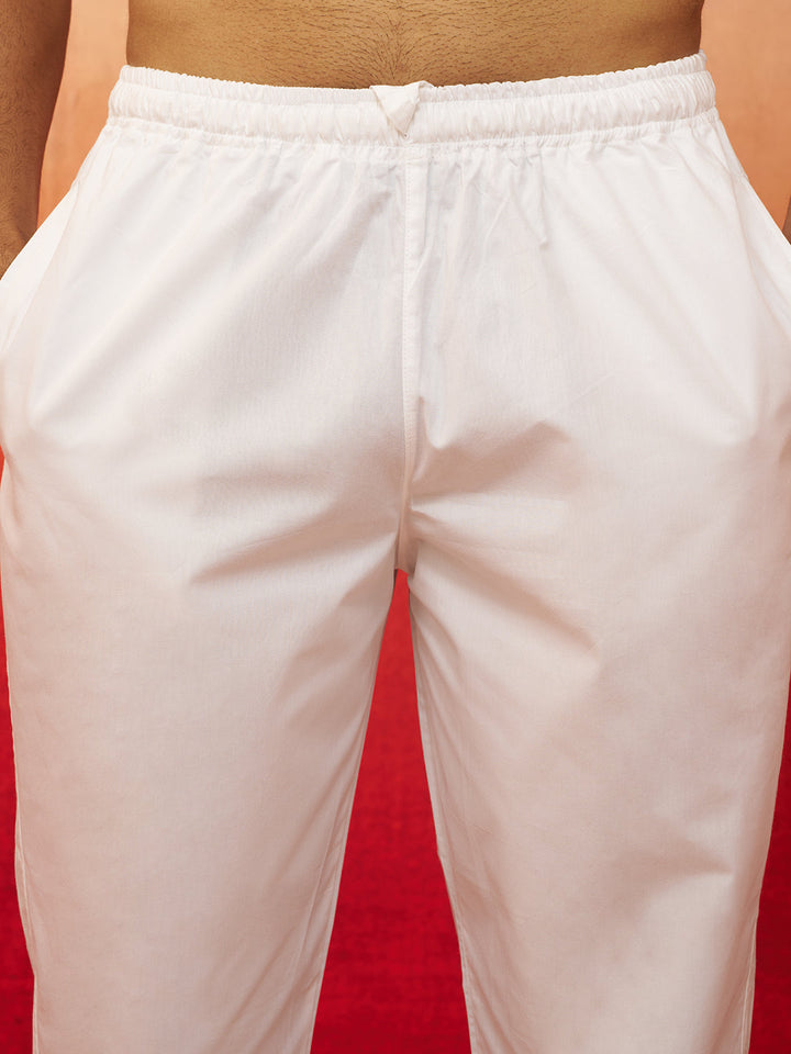Men's White Blue Jamdani Kurta Pyjama Set