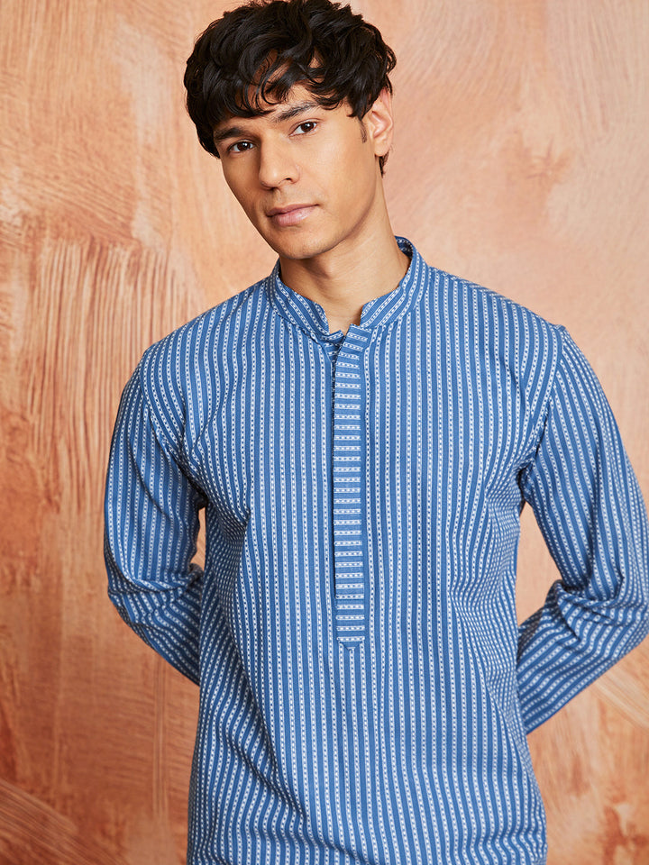 Men's Blue Cotton Kurta