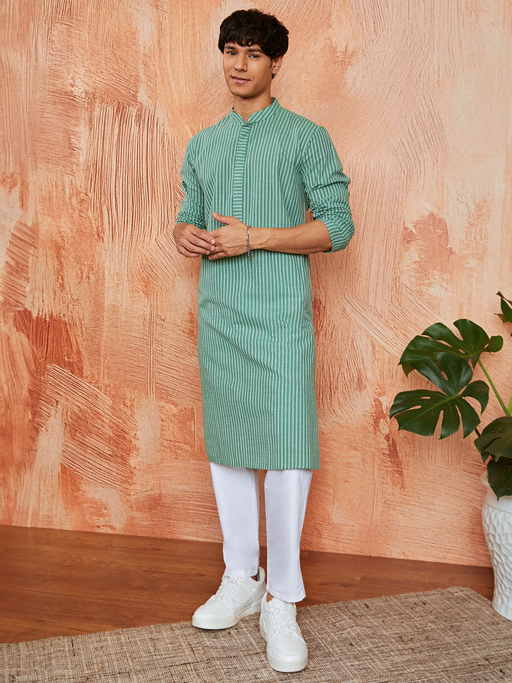 Men's Green Cotton Kurta