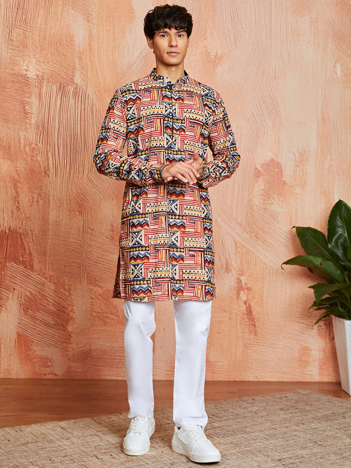 Men's Multi Color Cotton  Kurta And Pyjama Set