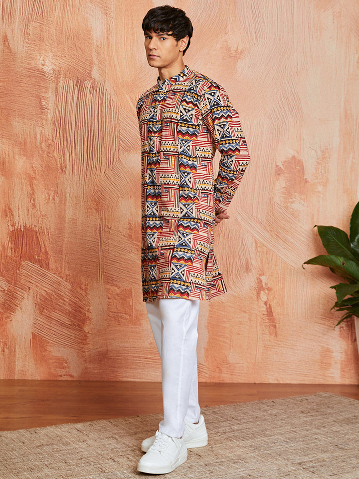 Men's Multi Color Cotton  Kurta And Pyjama Set