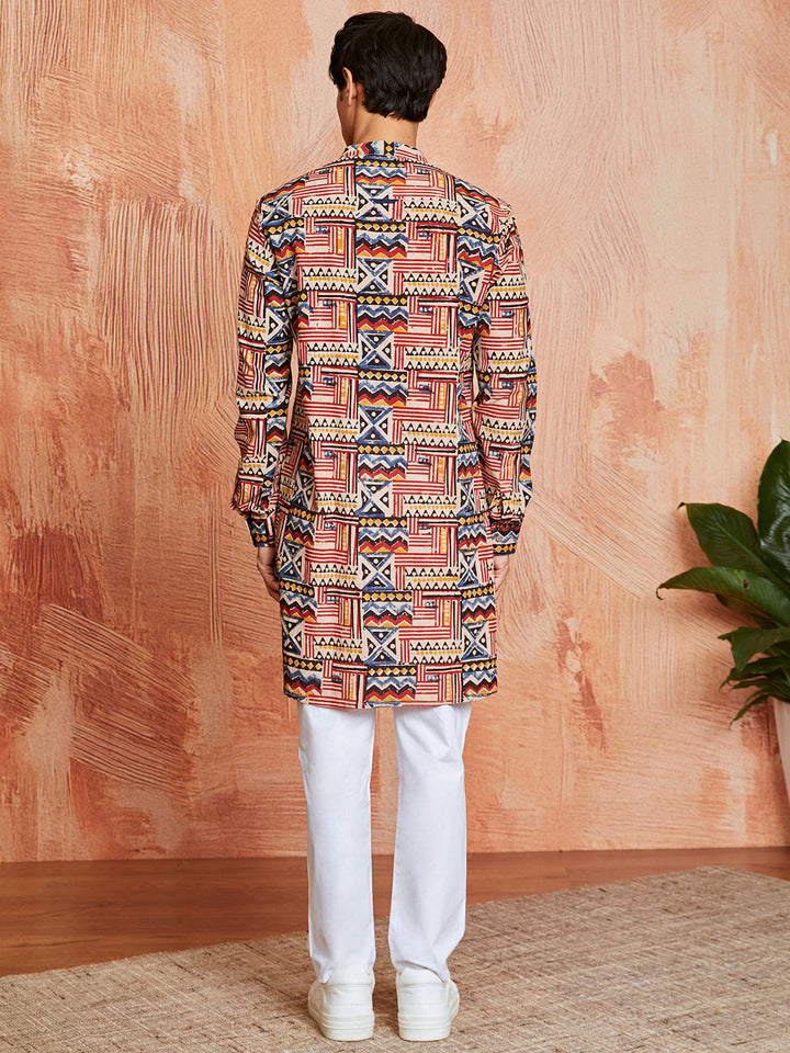 Men's Multi Color Cotton  Kurta And Pyjama Set