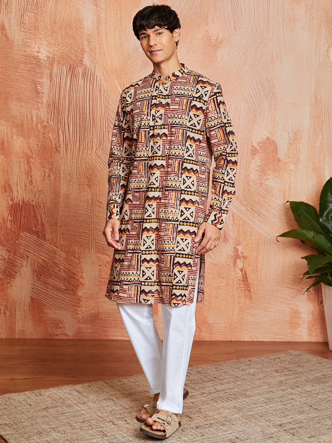 Men's Multi Color Cotton  Kurta And Pyjama Set