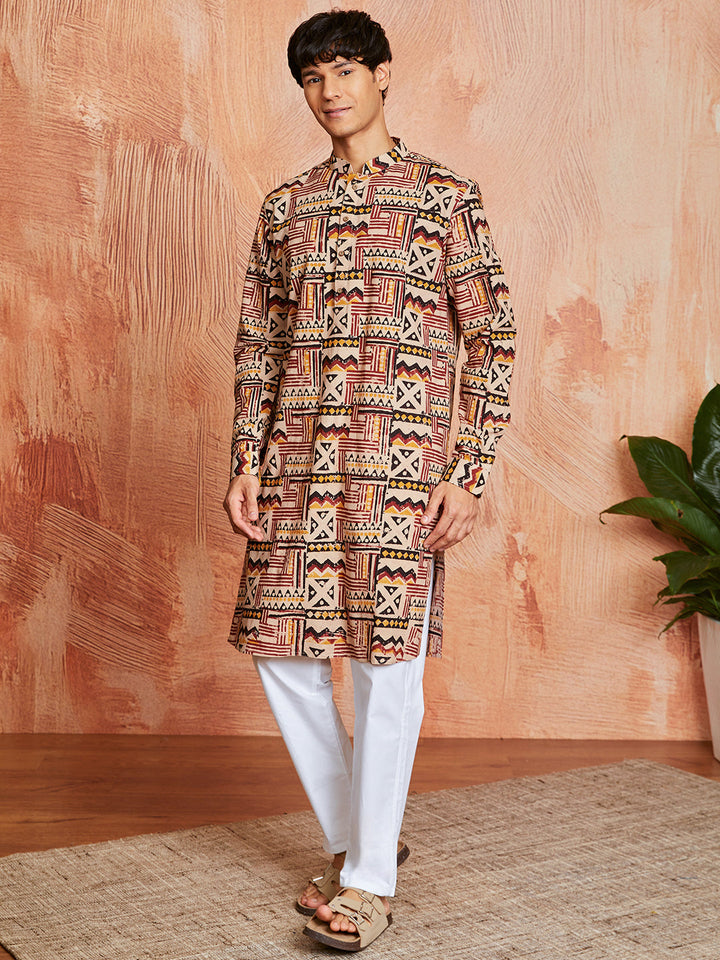 Men's Multi Color Cotton  Kurta And Pyjama Set