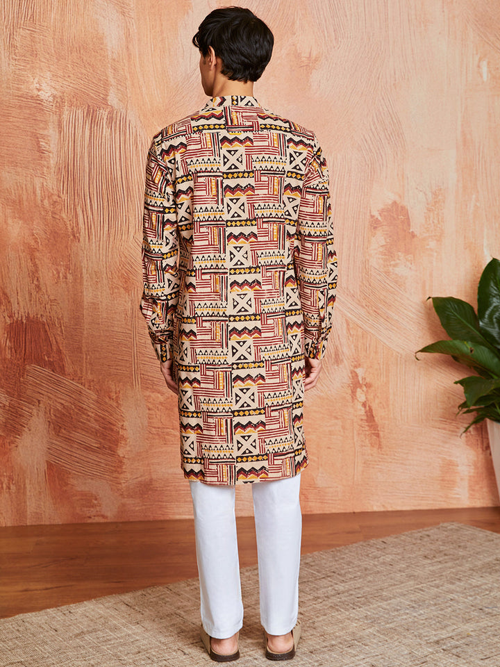 Men's Multi Color Cotton  Kurta And Pyjama Set