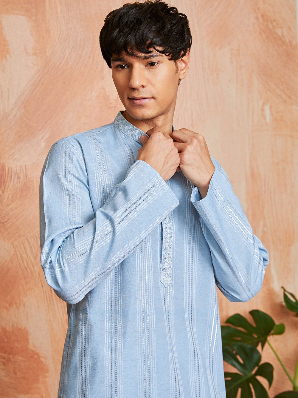 Men's Sky Blue Silk Blend Kurta