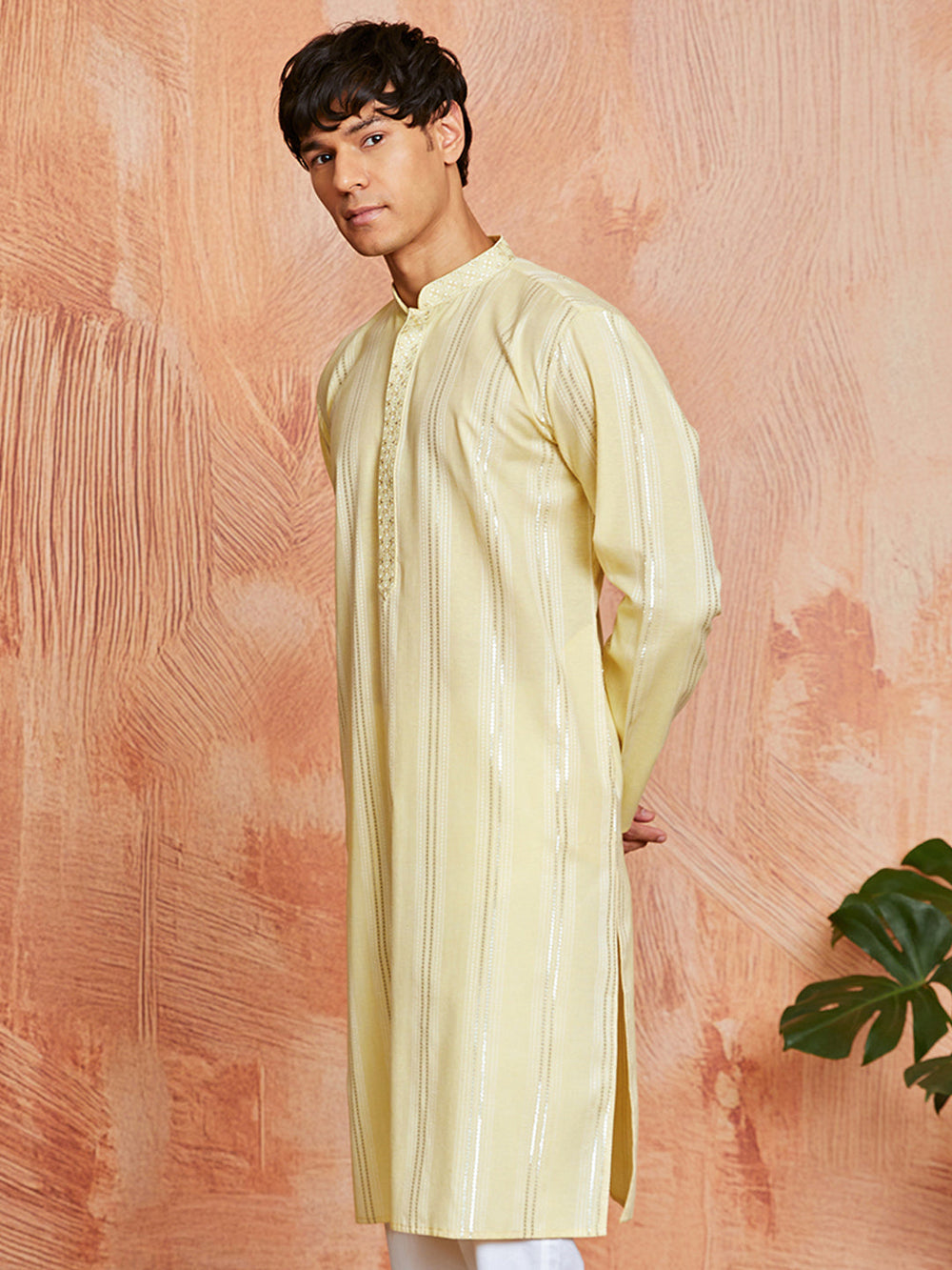 Men's Yellow Silk Blend Kurta