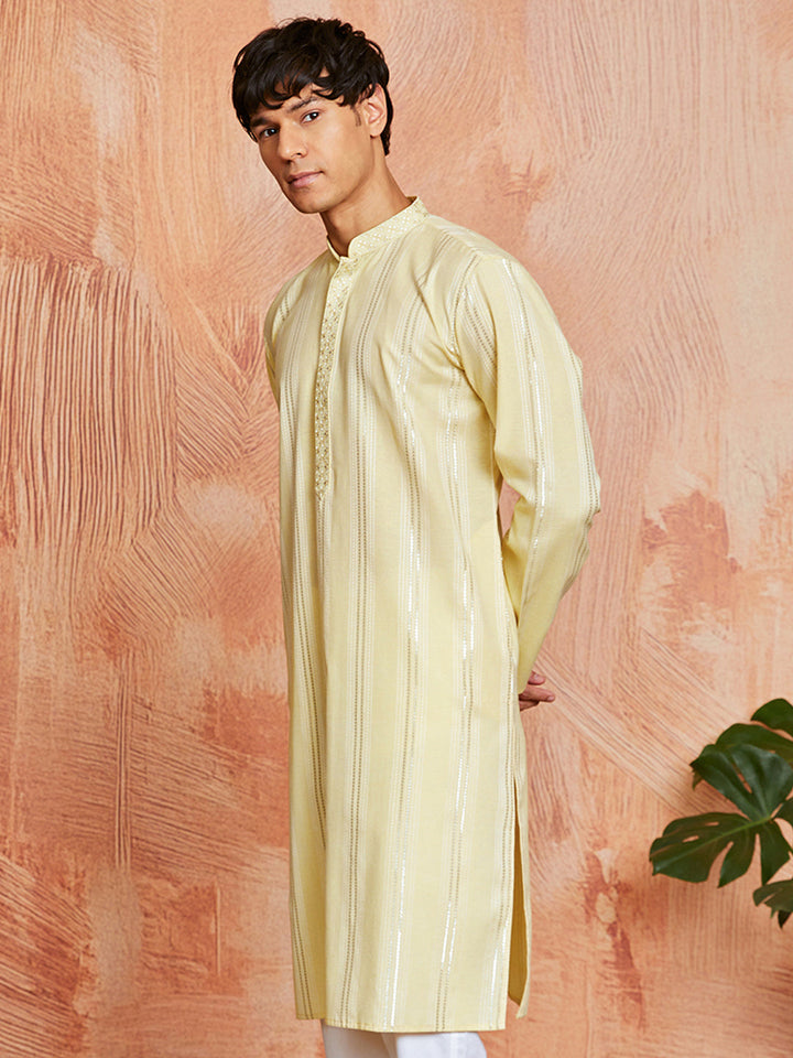 Men's Yellow Silk Blend Kurta