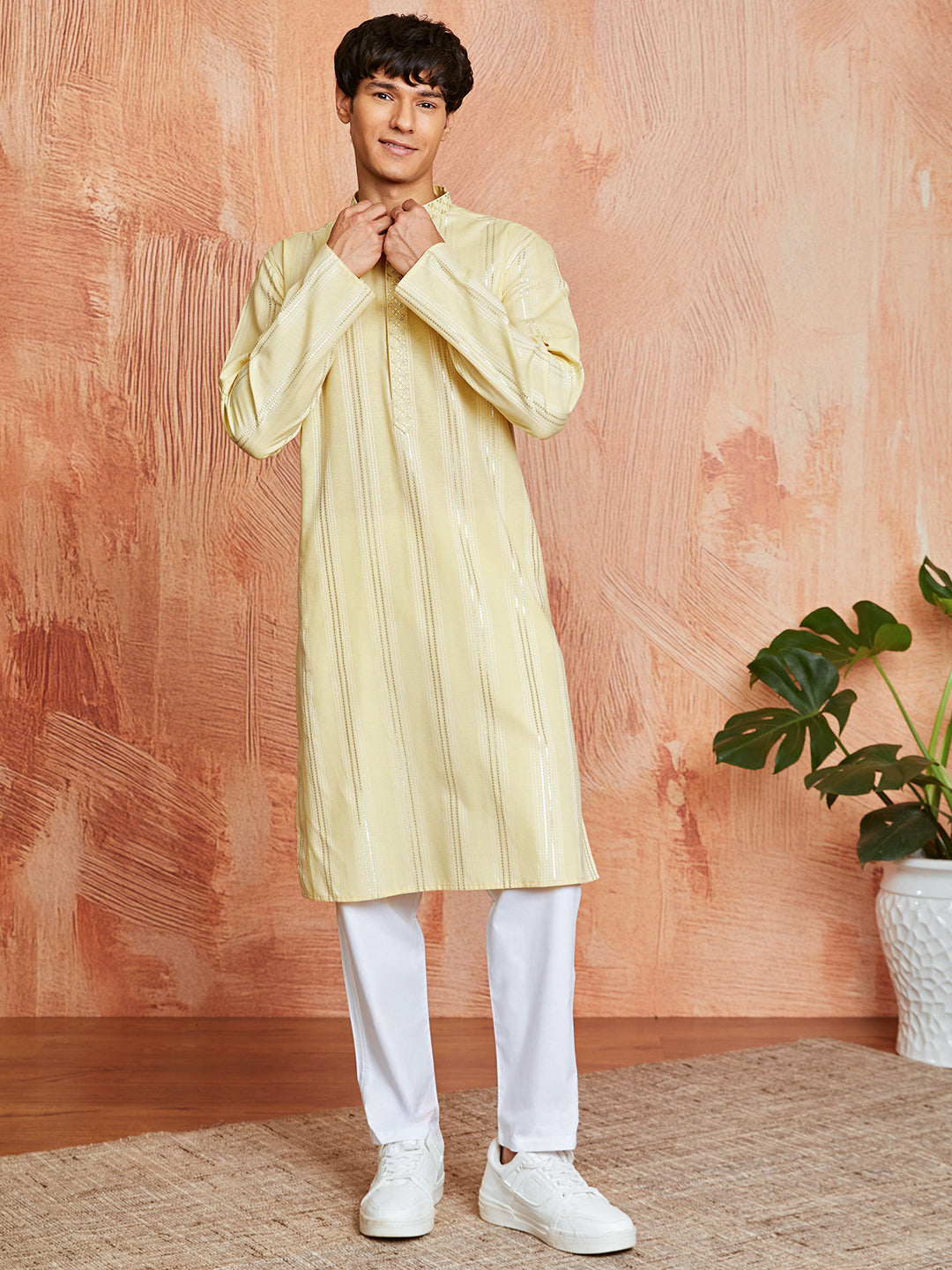 Men's Yellow Silk Blend Kurta