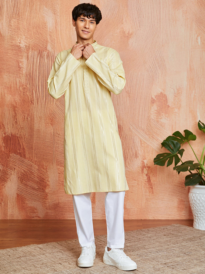 Men's Yellow Silk Blend Kurta