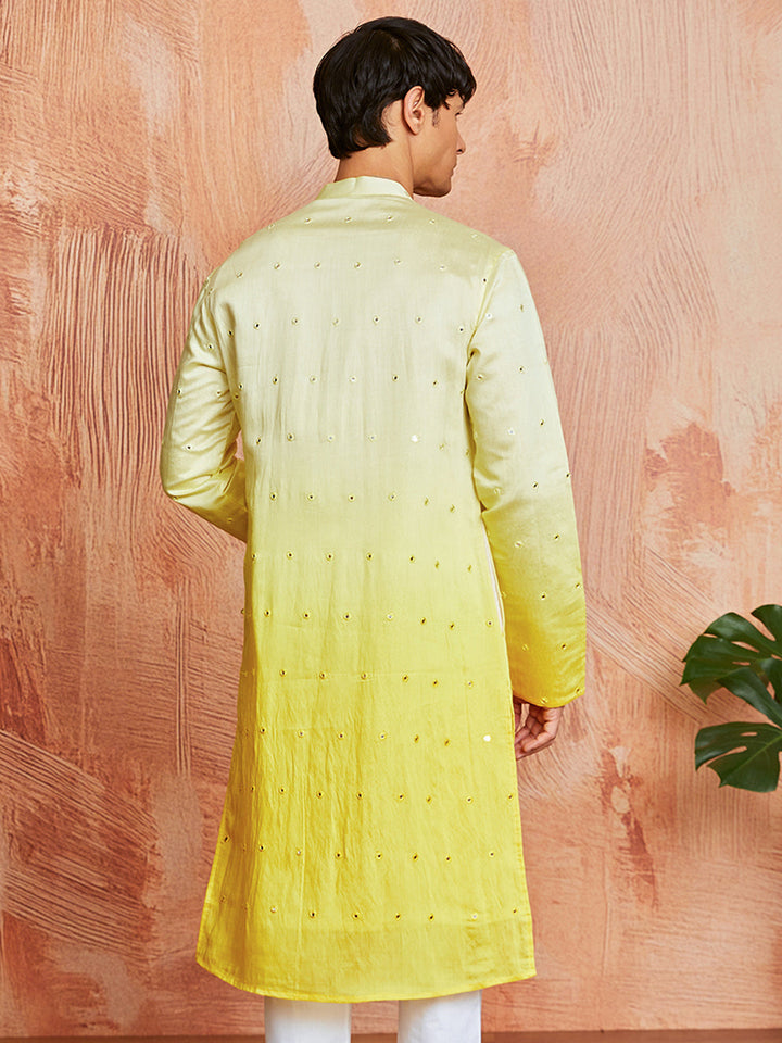 Men's Yellow Cotton Silk Kurta