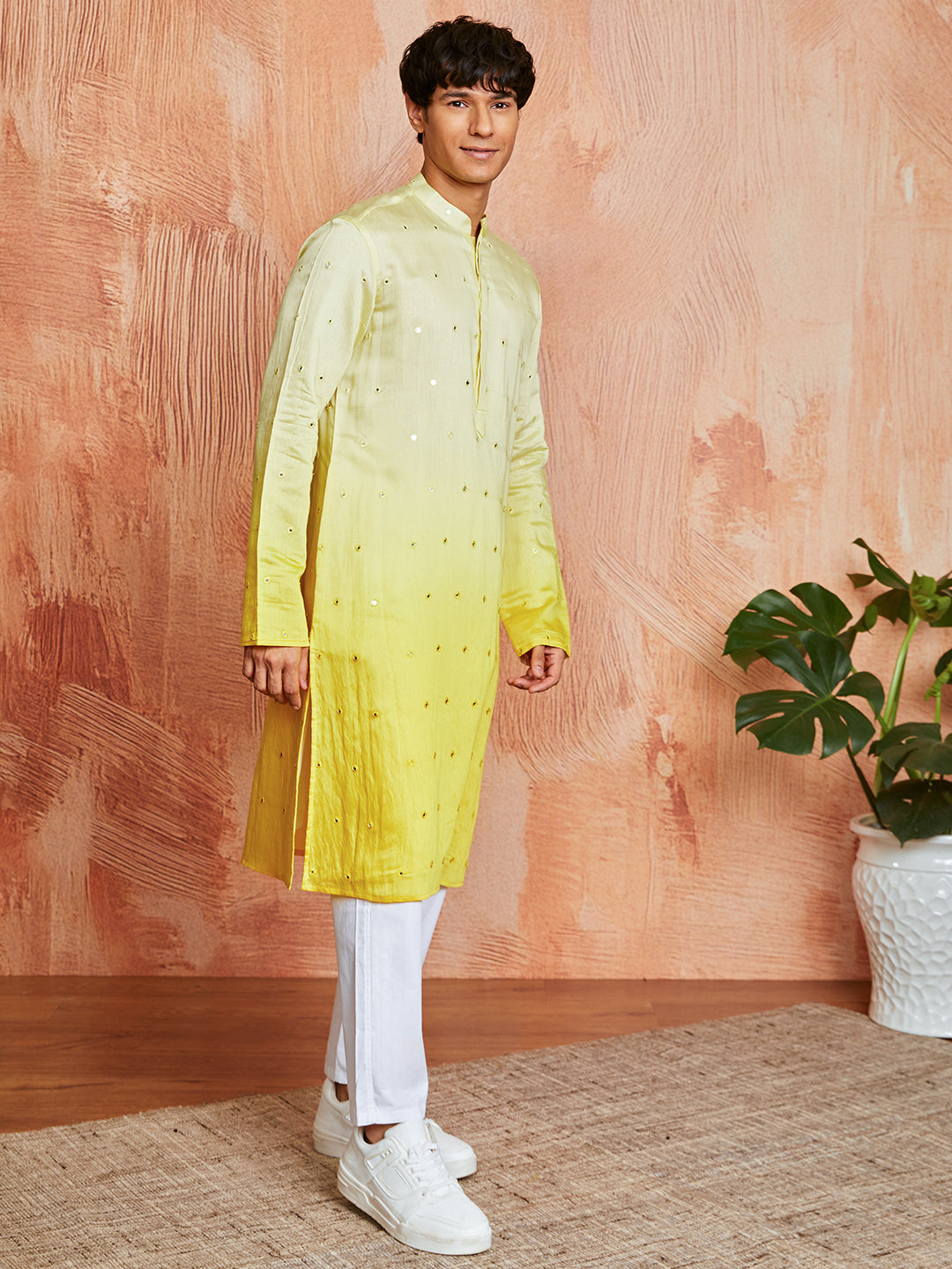 Men's Yellow Cotton Silk Kurta And Pyjama Set