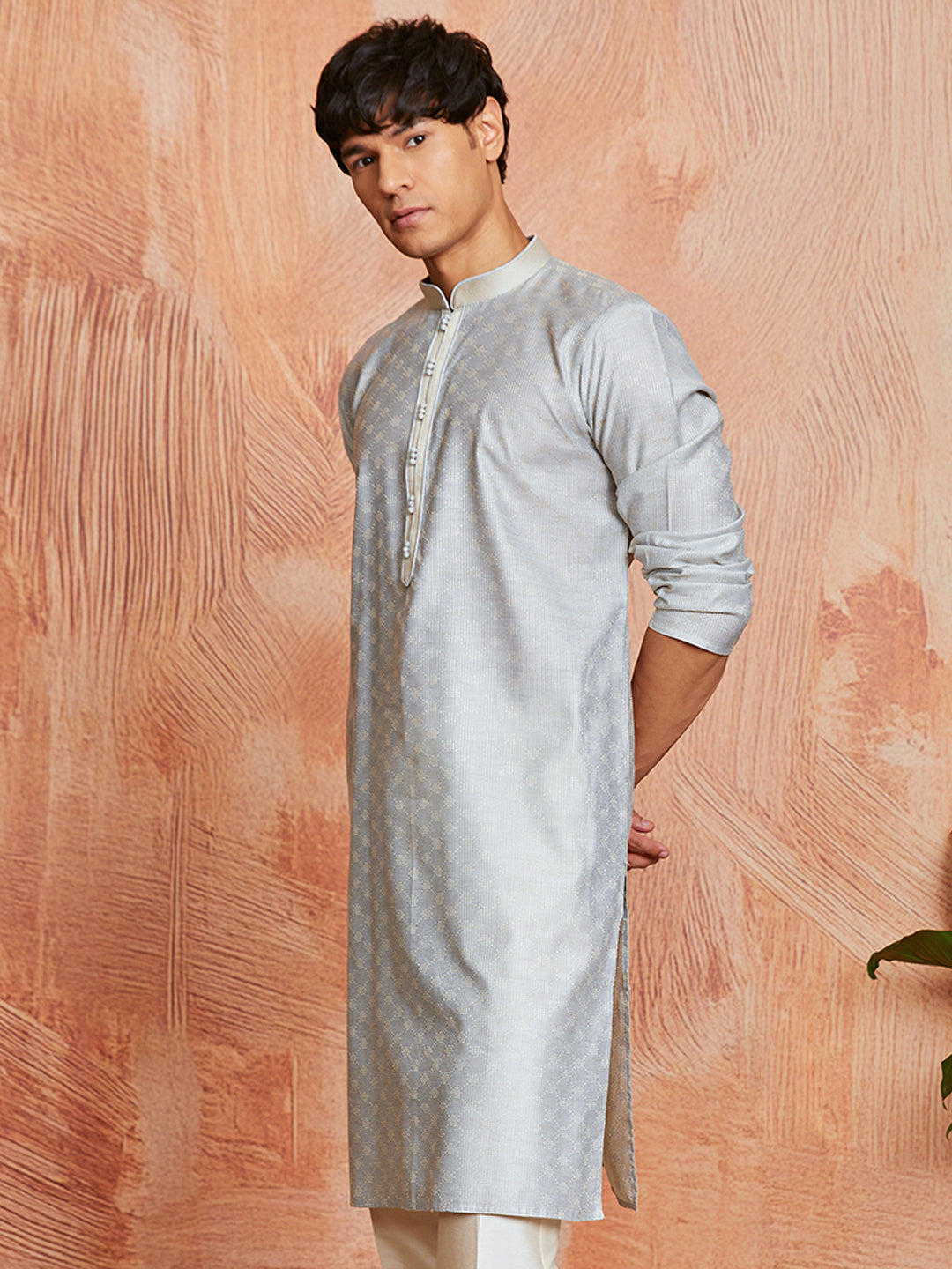 Men's Grey Silk Blend Kurta