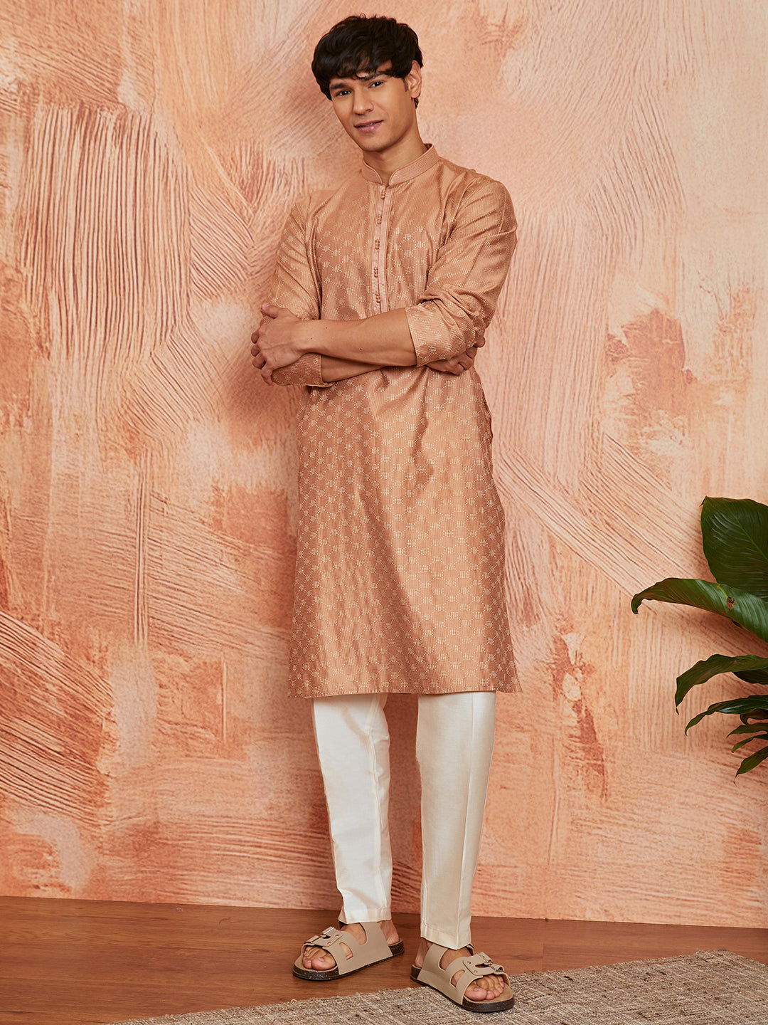 Men's Peach Silk Blend Kurta