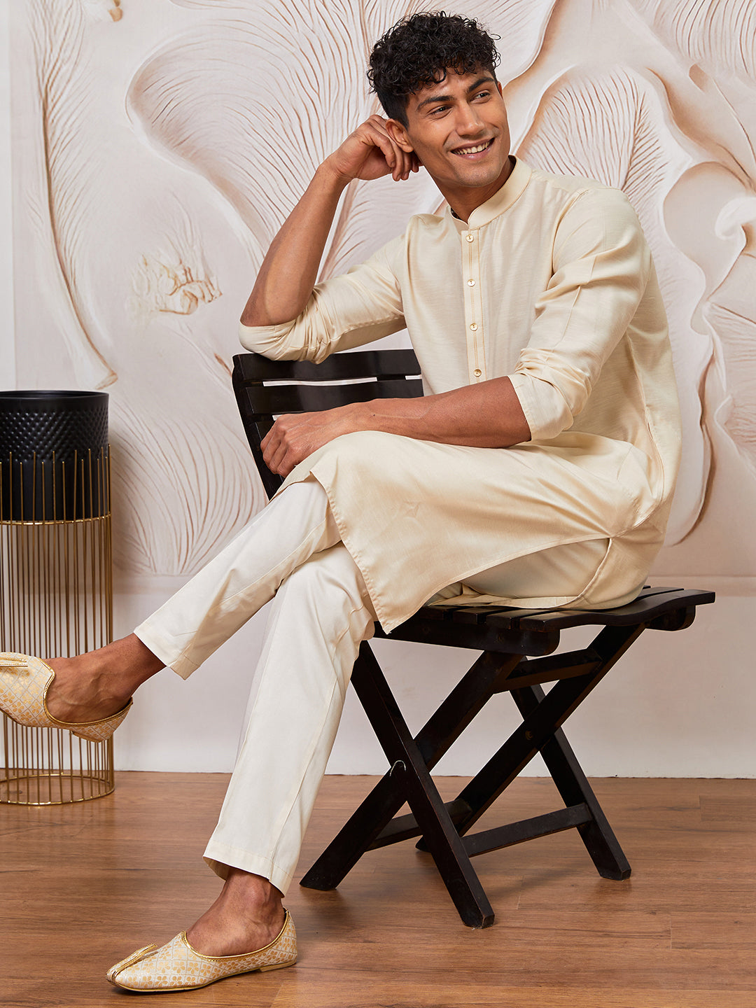 Men's Cream Fine Cotton Satan Kurta Pant Set