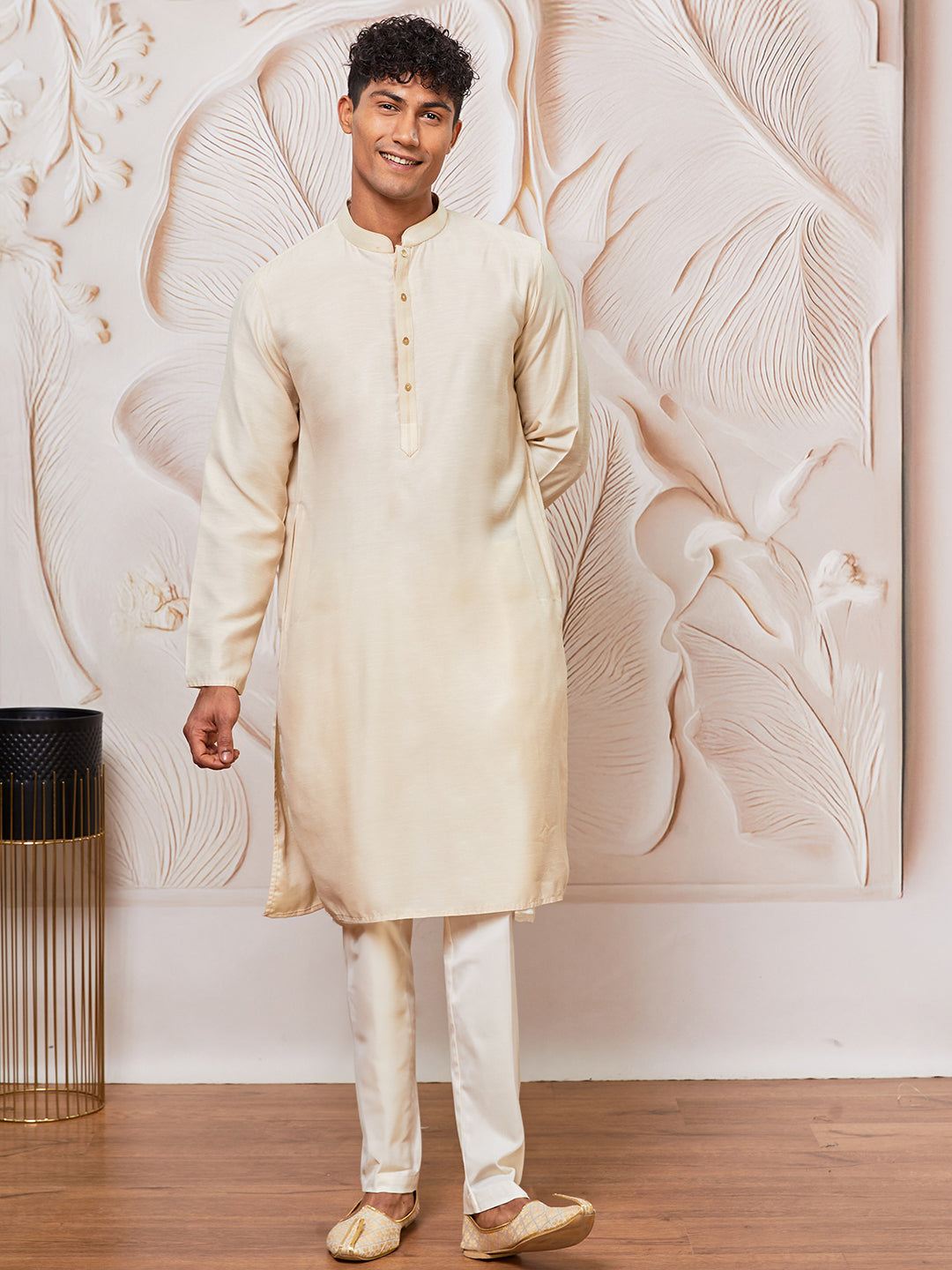 Men's Cream Fine Cotton Satan Kurta Pant Set