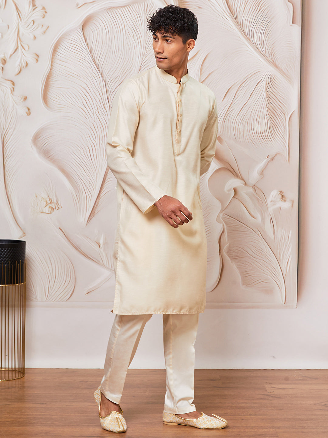 Men's Cream Fine Cotton Satan Kurta Pant Set