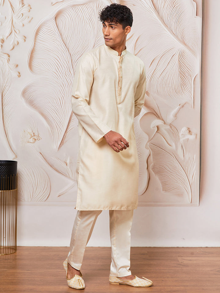 Men's Cream Fine Cotton Satan Kurta Pant Set