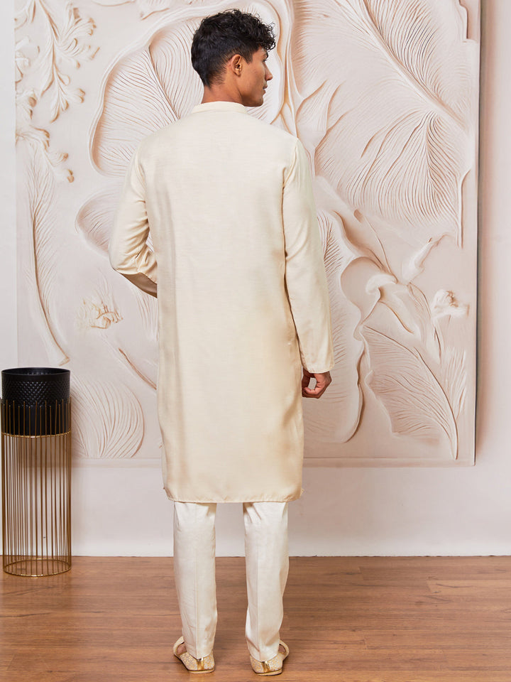 Men's Cream Fine Cotton Satan Kurta Pant Set