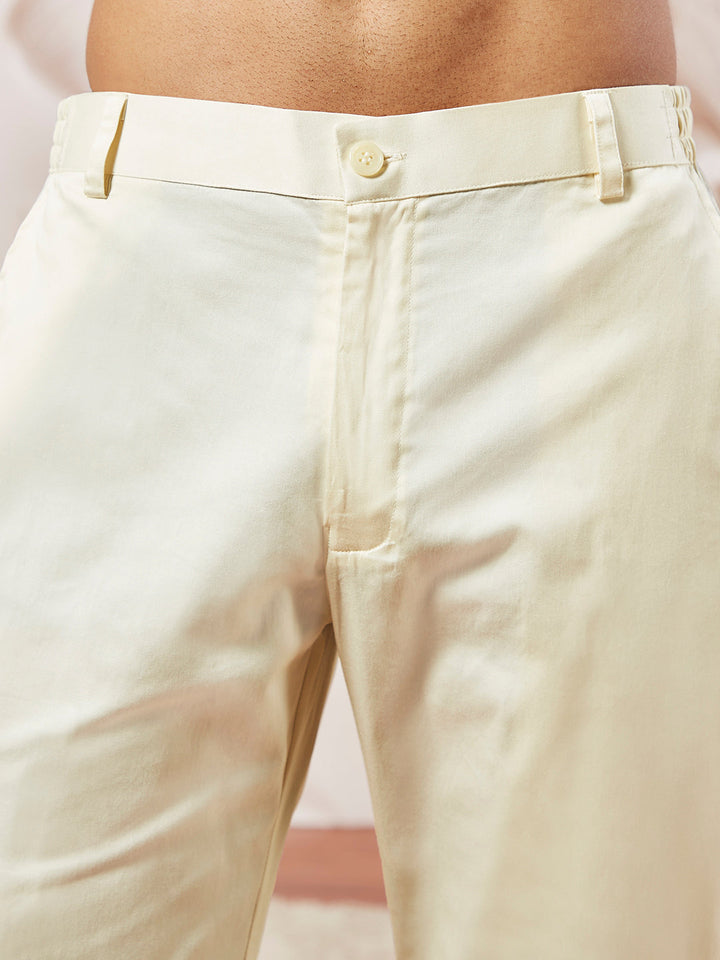 Men's Cream Fine Cotton Satan Kurta Pant Set