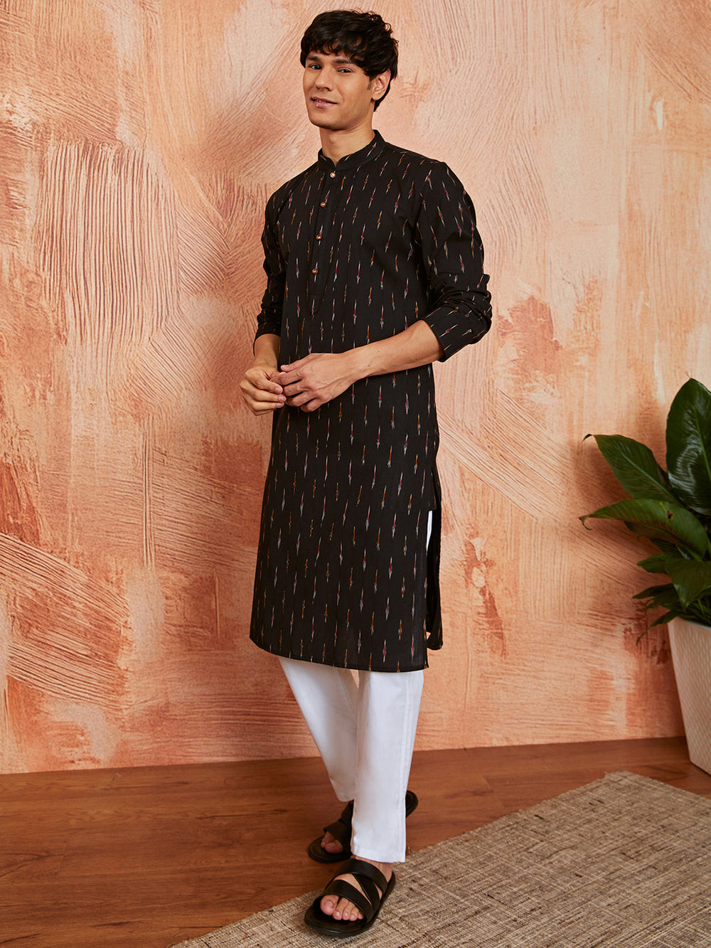 Men's Black Cotton Kurta