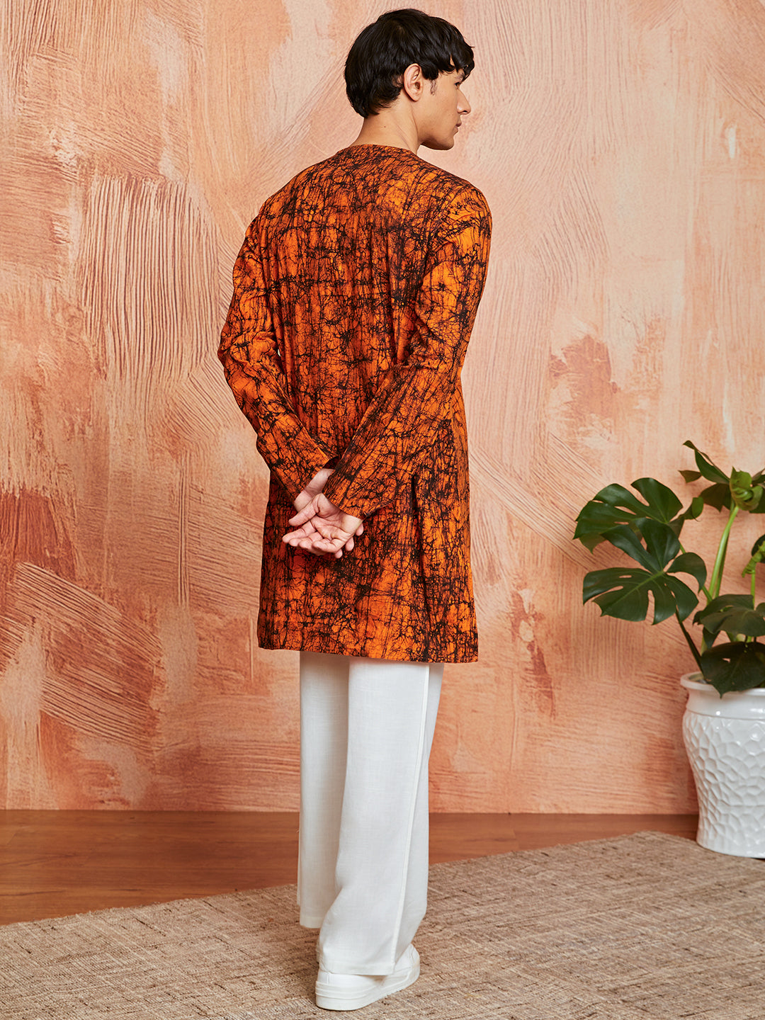 Men's Orange Cotton Kurta And Pyjama Set