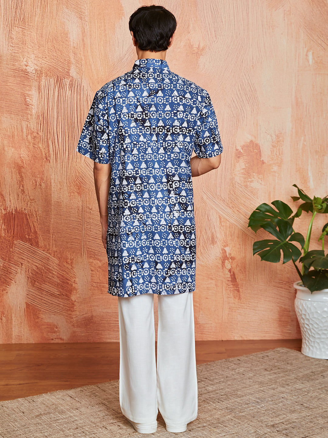 Men's Blue Cotton Kurta And Pyjama Set