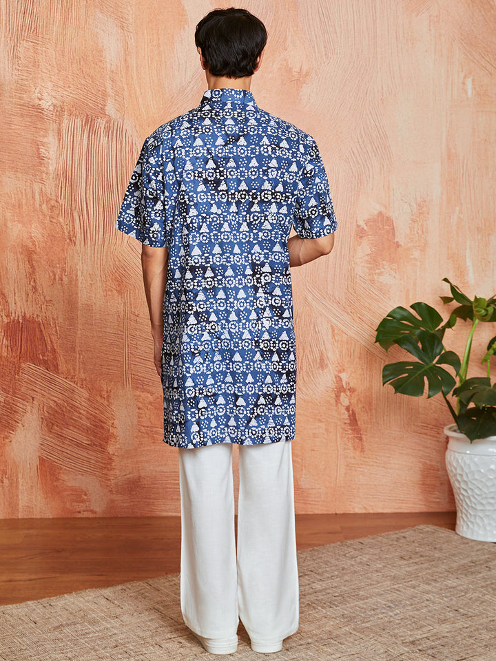 Men's Blue Cotton Kurta And Pyjama Set