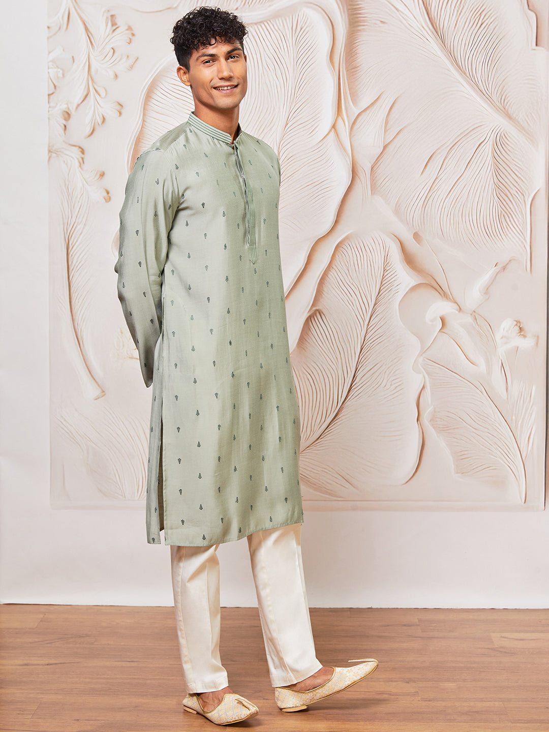 Men's Mint Green Cotton Blend Kurta Pant Set