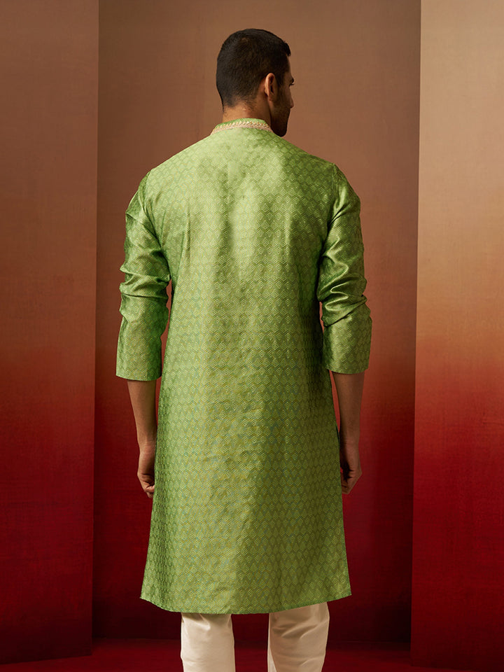 Men Green Silk Anmol Jacquard Kurta