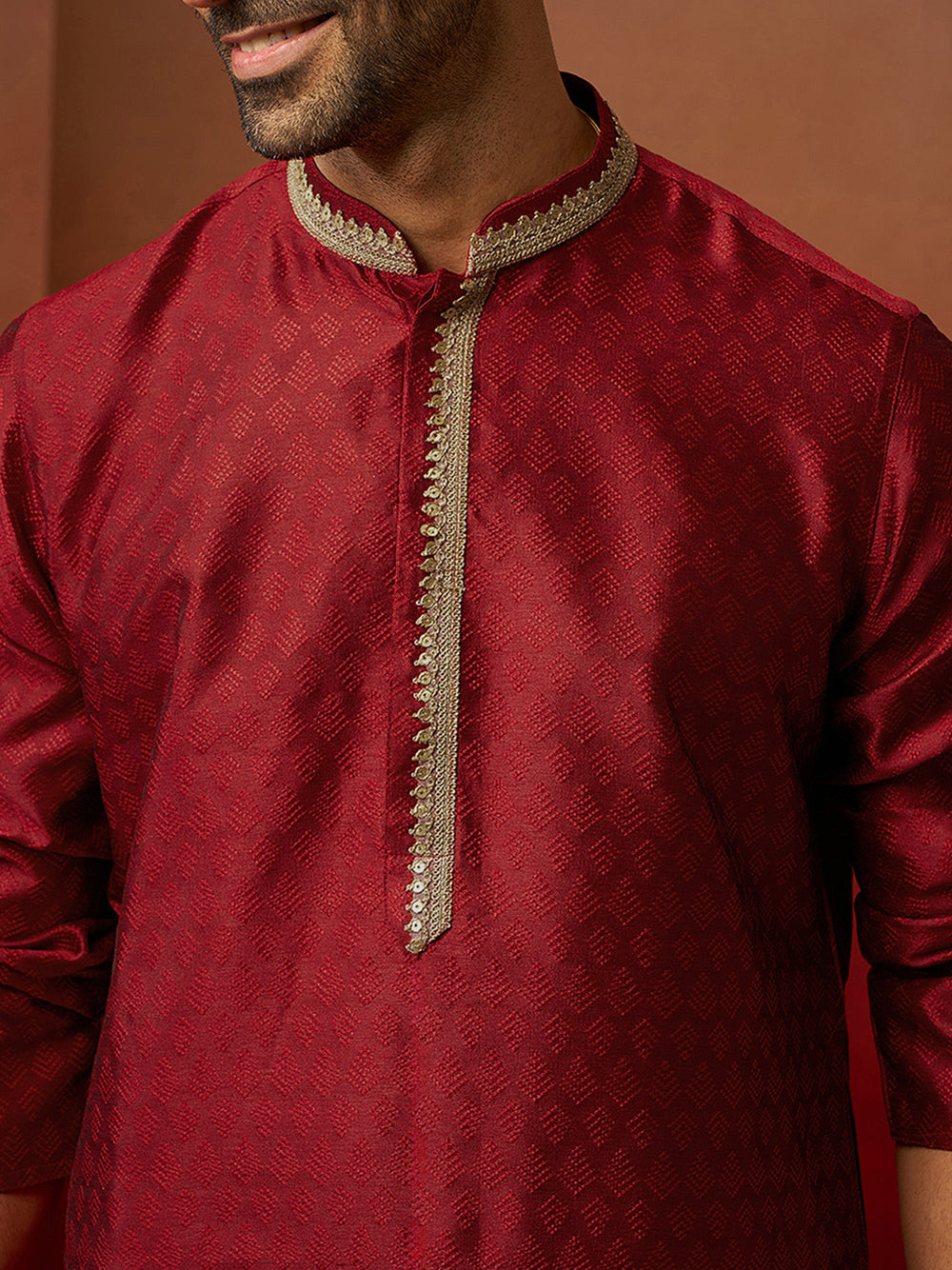 Men Maroon Silk Anmol Jacquard Kurta