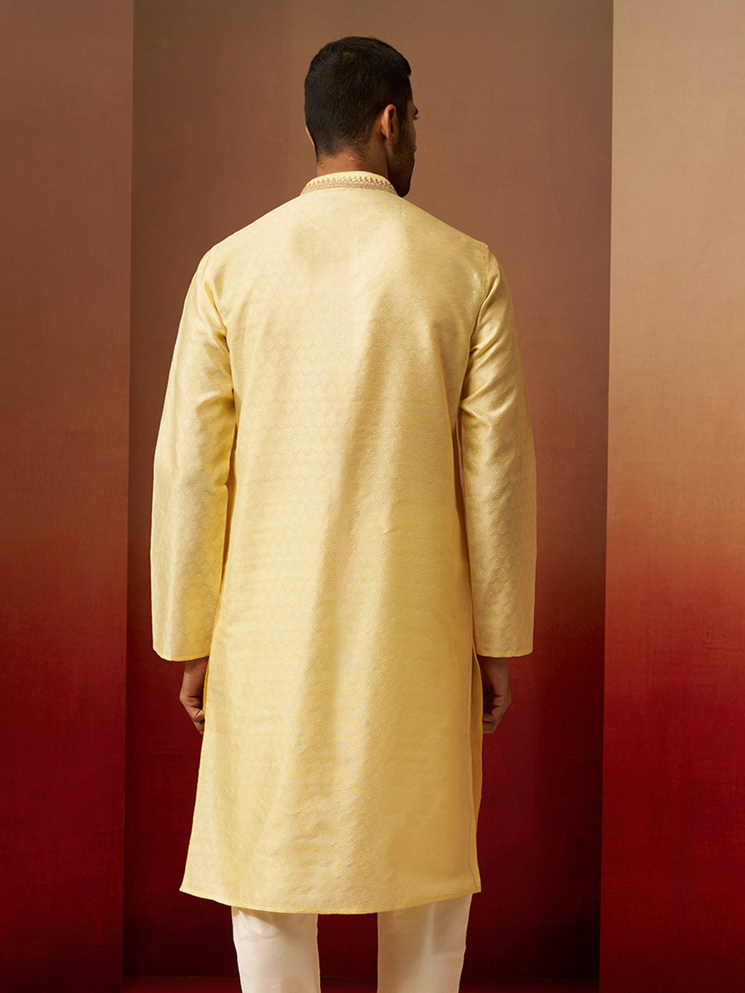 Men Yellow Silk Anmol Jacquard Kurta