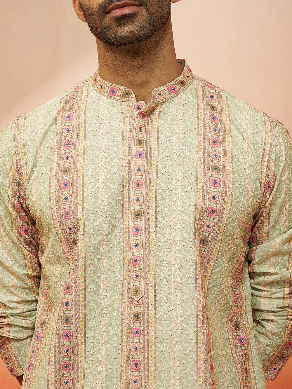 Men's Mint Green Digital Print Kurta with Pyjama