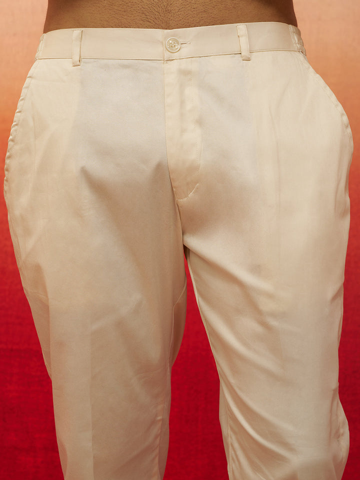 Men's Green Embroidered Kurta with Cream Pants