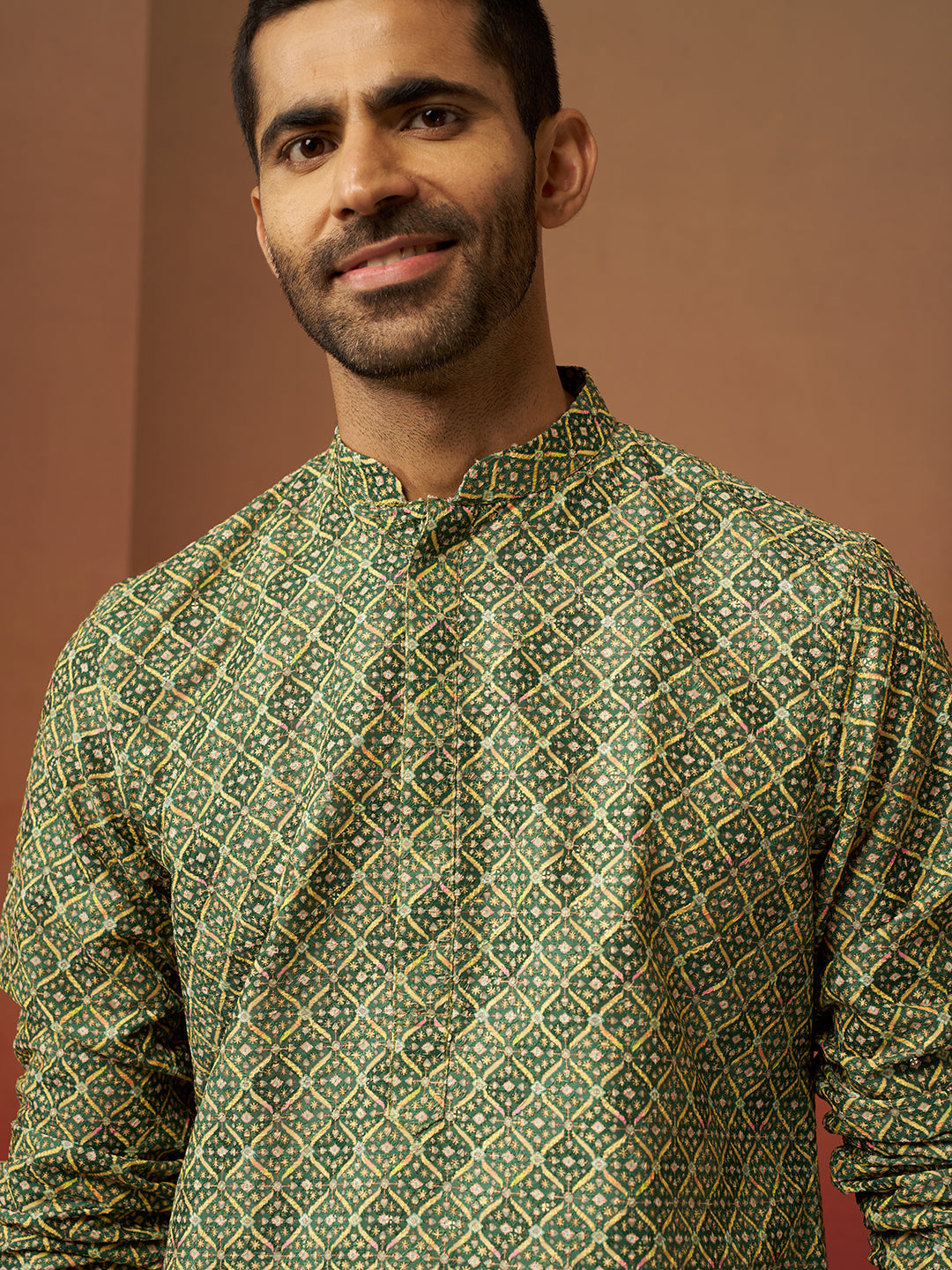 Men's Green Digital Print Kurta with Pyjama