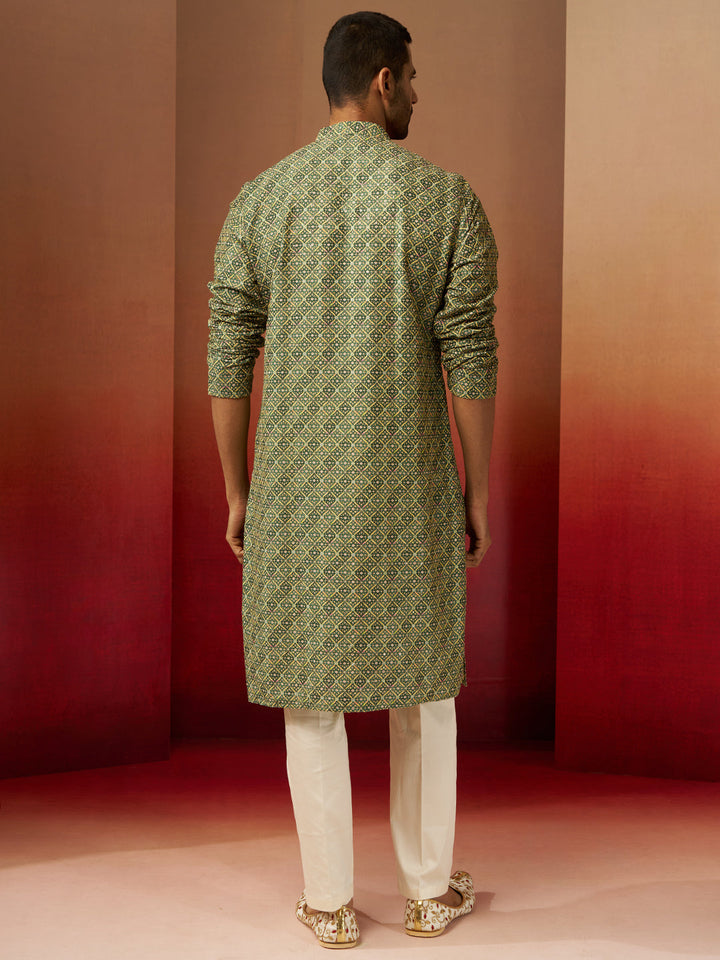 Men's Green Digital Print Kurta with Pyjama