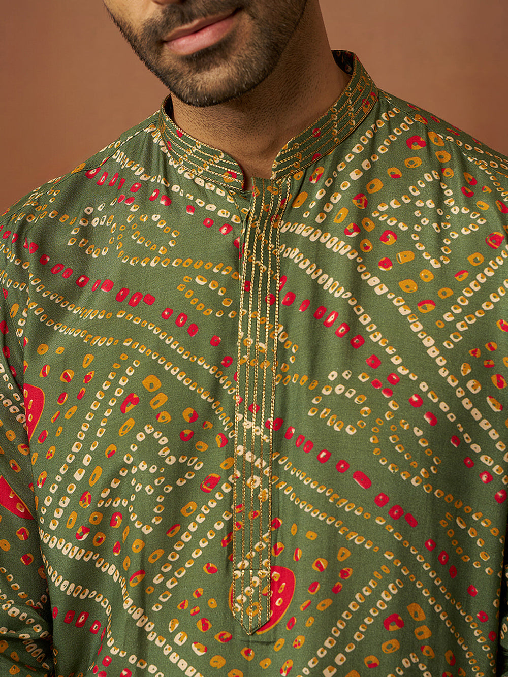 Men's Green Bandhani Kurta with Pyjama